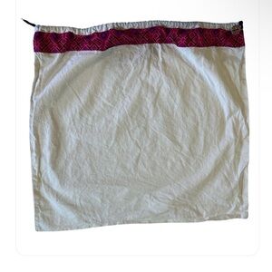 Tory Burch Canvas Drawstring Dust Bag 21" x 22" Metal Logo Charm Off White, Pink